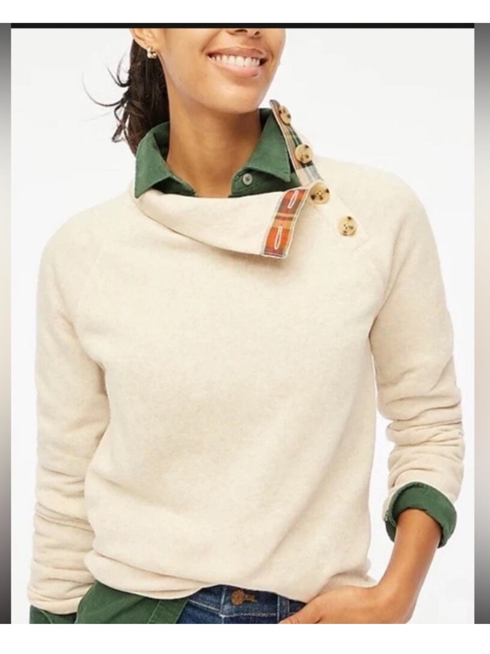 J Crew NWT Wide Button-Collar Pullover Sweatshirt